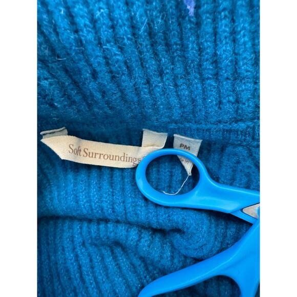 Soft Surroundings Calanthe Cashmere Women Petite Medium Teal Cowl Neck Sweater - Picture 5 of 5